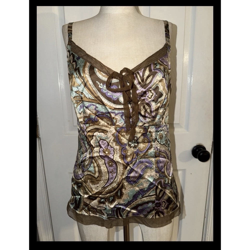 VTG Context Silk Chiffon Trim Camisole Tank Size 10 M Floral Print Y2K Punk 90's
